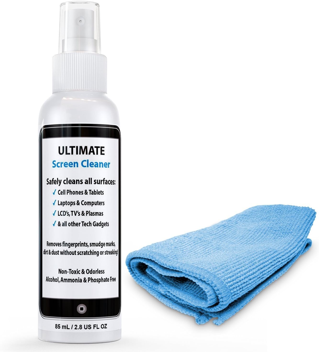 Ultimate Screen Cleaner Kit with Microfiber Cloth. Best for Cleaning all Tech Gadgets and Electronics: iPhone, Android, Cell Phone, Tablet, Computer Screen, Keyboard, TV, LCD, LED & Plasma.