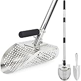Sand Scoop for Metal Detecting, Metal Detector Scoop with Long Steel Handle, Stainless Steel Metal Detector Shovel, Sand Sift