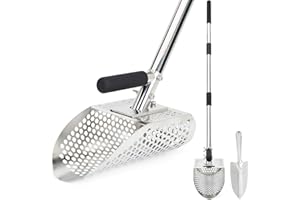 Sand Scoop for Metal Detecting, Metal Detector Scoop with Long Steel Handle, Stainless Steel Metal Detector Shovel, Sand Sift