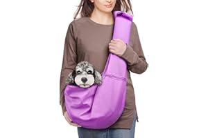 AOFOOK Dog Cat Sling Carrier Adjustable Padded Shoulder Strap with Large Zipper Pocket & Mesh Pocket for Outdoor Travel
