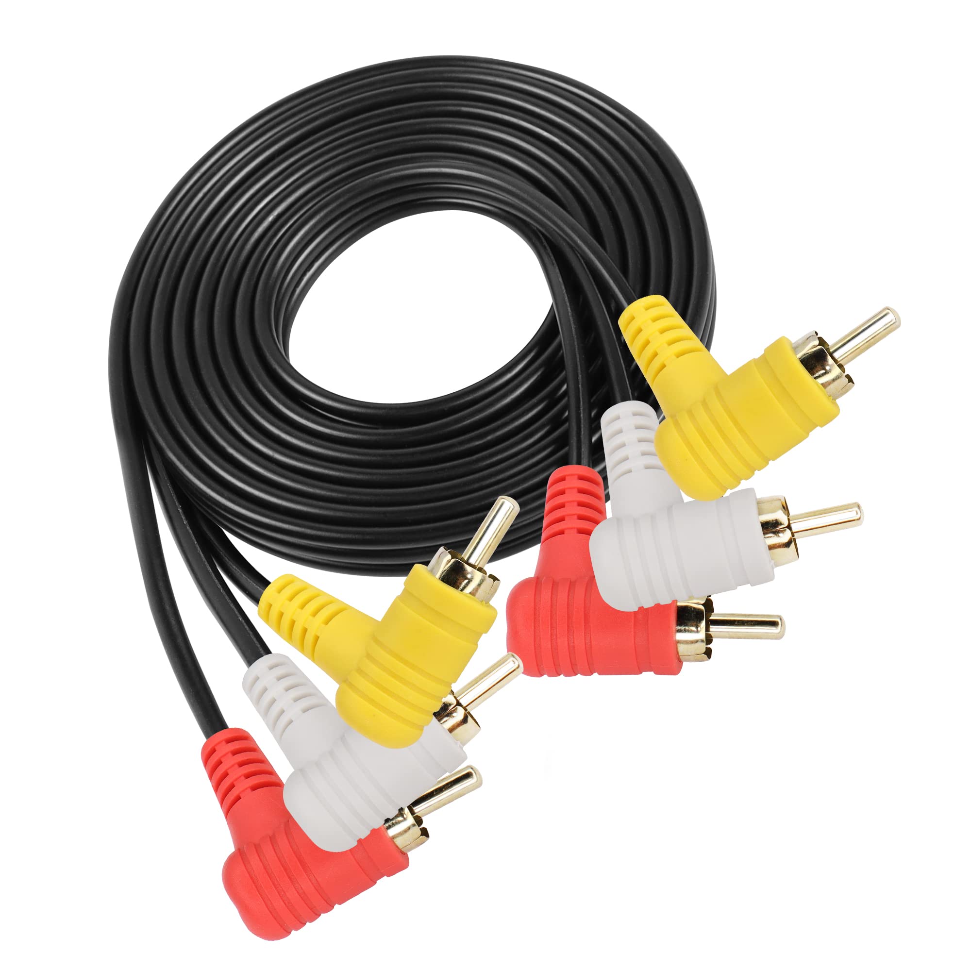 GINTOOYUN 58.2 inch Gold Plated Right Angle 3 RCA Male to Male Audio Video Cable for TV, DVD Player, Projector, etc.