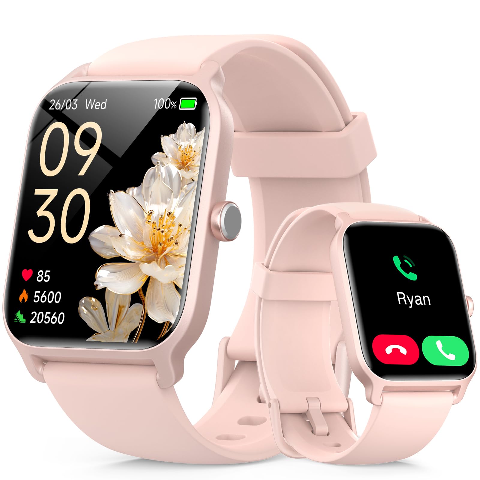 Photo 1 of Smart Watches for Women, 1.85" HD Screen Fitness Tracker with Alexa & Bluetooth Call,Menstrual Cycle/Heart Rate/Sleep/SpO2 Monitor,100+ Sports Modes,2ATM Waterproof Smartwatch for iPhone Android(Pink)