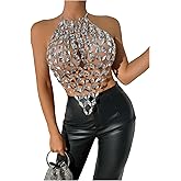 SHENHE Women's Open Back Sexy Diamond Body Top Backless Halter Rave Shirt Club Top