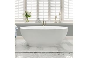FerdY Koh Samui 65" Acrylic Freestanding Bathtub, Oval Contemporary Soaking Bathtub, Glossy White, cUPC Certified, Toe-Tap Chrome Drain & Overflow Assembly Included