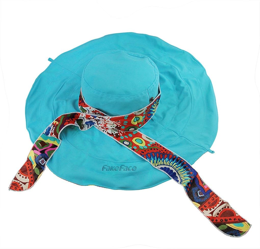 Women's Foldable Floppy Reversible Travel Beach Sun Visor Hat Wide Brim UPF 50+ Blue: Clothing
