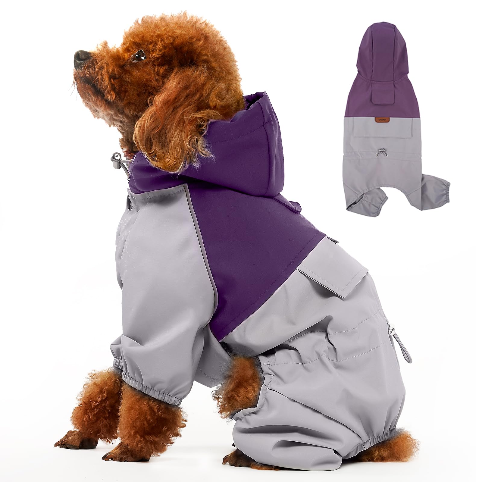 Photo 1 of Dog Raincoat, Waterproof Dog Rain Jacket, Adjustable Rain Coat with Leash Hole and Reflective Stripe for Small Medium Dogs, Durable Windproof Puppy Clothes Purple-Grey S