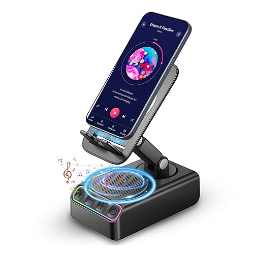 Hupoaf Phone Stand with Bluetooth Speaker with Auto Sensing Playback, Foldable Phone Charger Stand with Wireless Speaker, Birthday Gifts for Men,Gadgets for Men, Sensing and Bluetooth Mode
