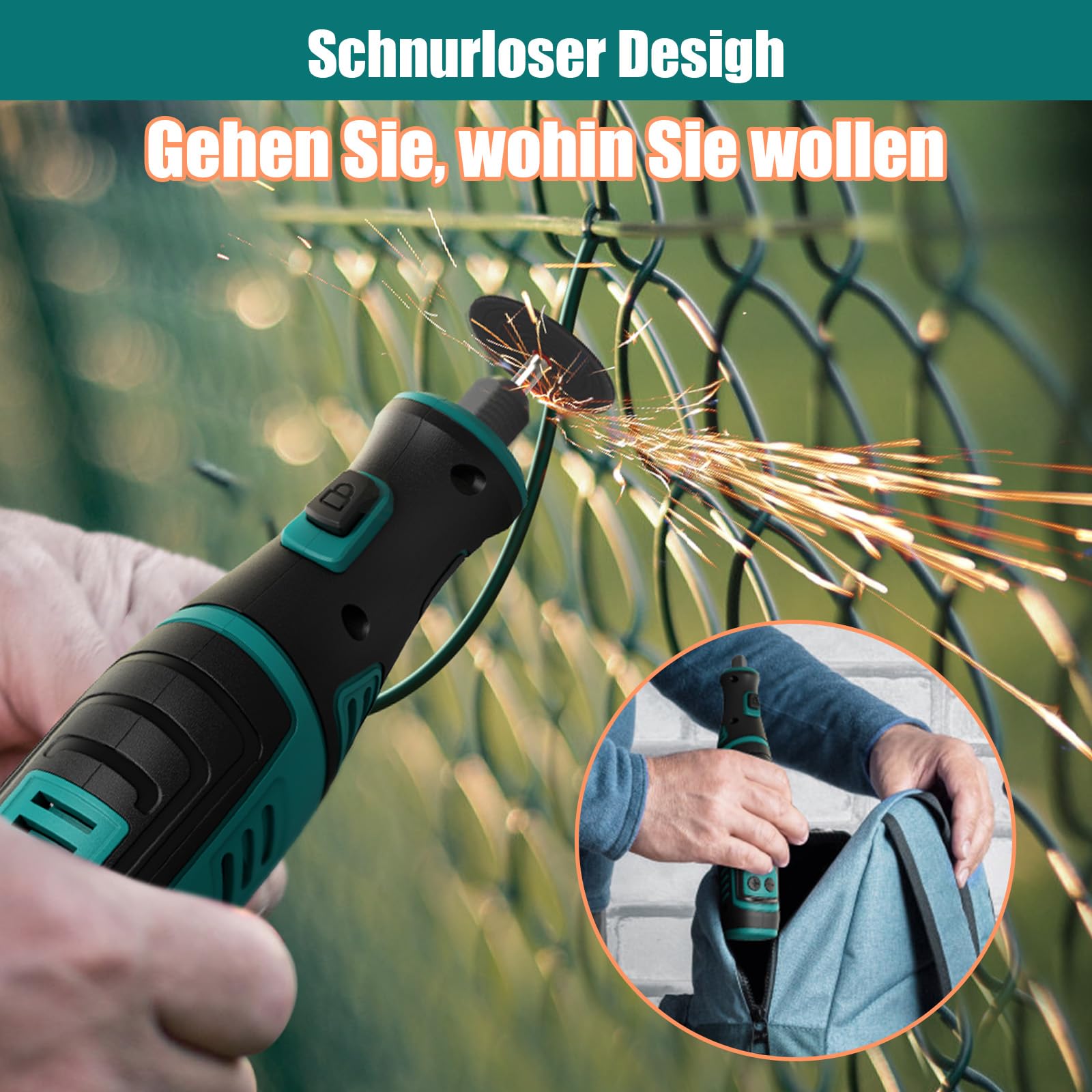 Multifunktionswerkzeug Akku - NEU MASTER 8V 2.0Ah Akku Rotationswerkzeug mit 117 Stück Zubehör, LED Light und 5-Gang, Multifunktionswerkzeuge Set zum Bohren, Gravieren, Polieren, Schleifen 5