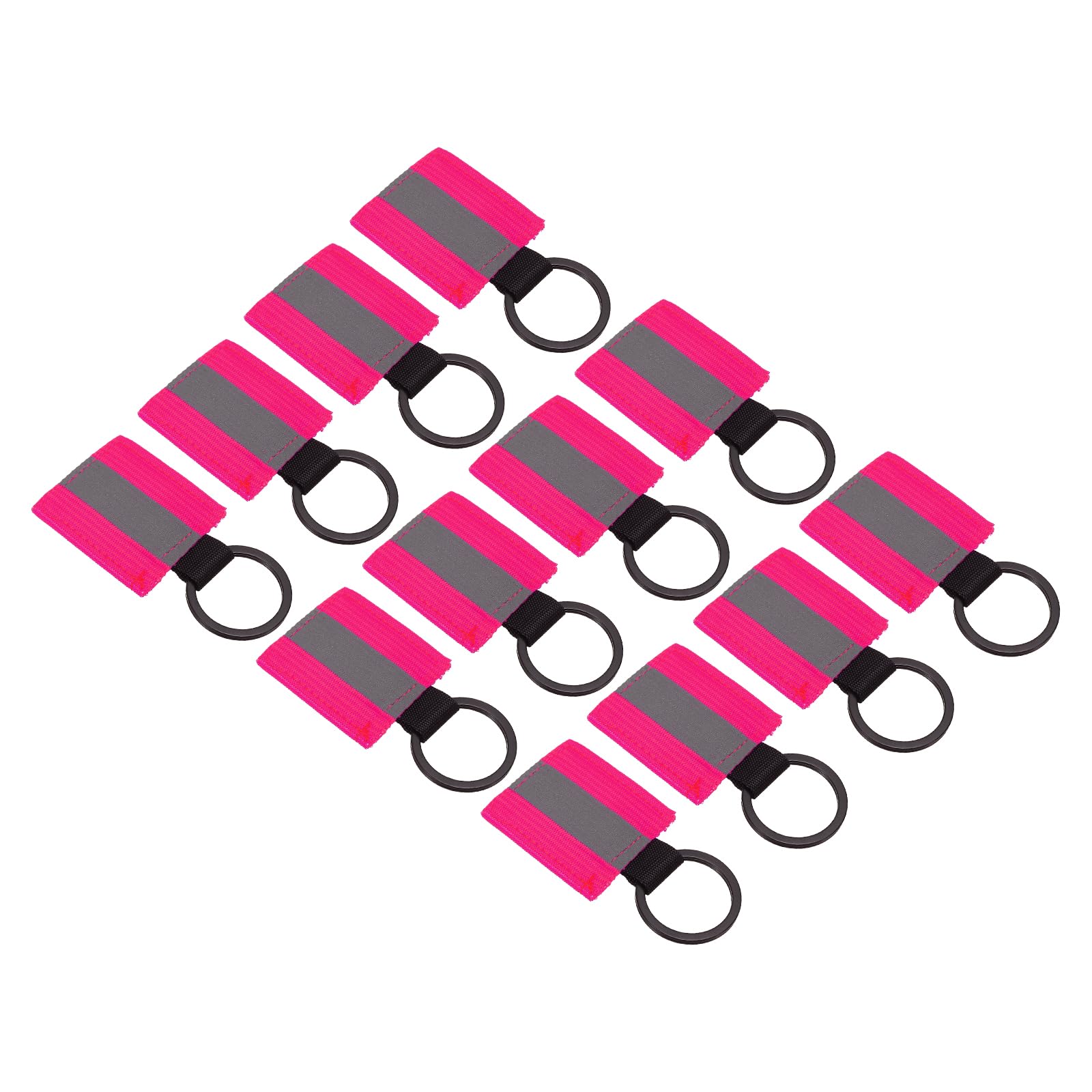PATIKIL Reflective Keychain Tags, 12 Pack Reflective Zipper Pulls Nylon Keychain High Visibility Reflectors Tags for Backpack Pendant Dog Collar, Pink