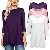 Free to Live 3 Pack 3/4 Sleeve Tunic Tops for Women Casual Long Shirts Loose Fit Dressy to Wear with Leggings Travel Clothes