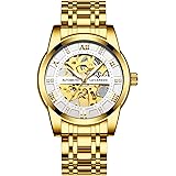 Men’s Watch Black Mechanical Stainless Steel Skeleton Waterproof Automatic Self-Winding Roman Numerals Diamond Dial Wrist Wat