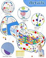 MAIKEHIGH Kids Play Tent and Tunnel 3 in 1 Pop Up Ball Pit Indoor Outdoor view 3