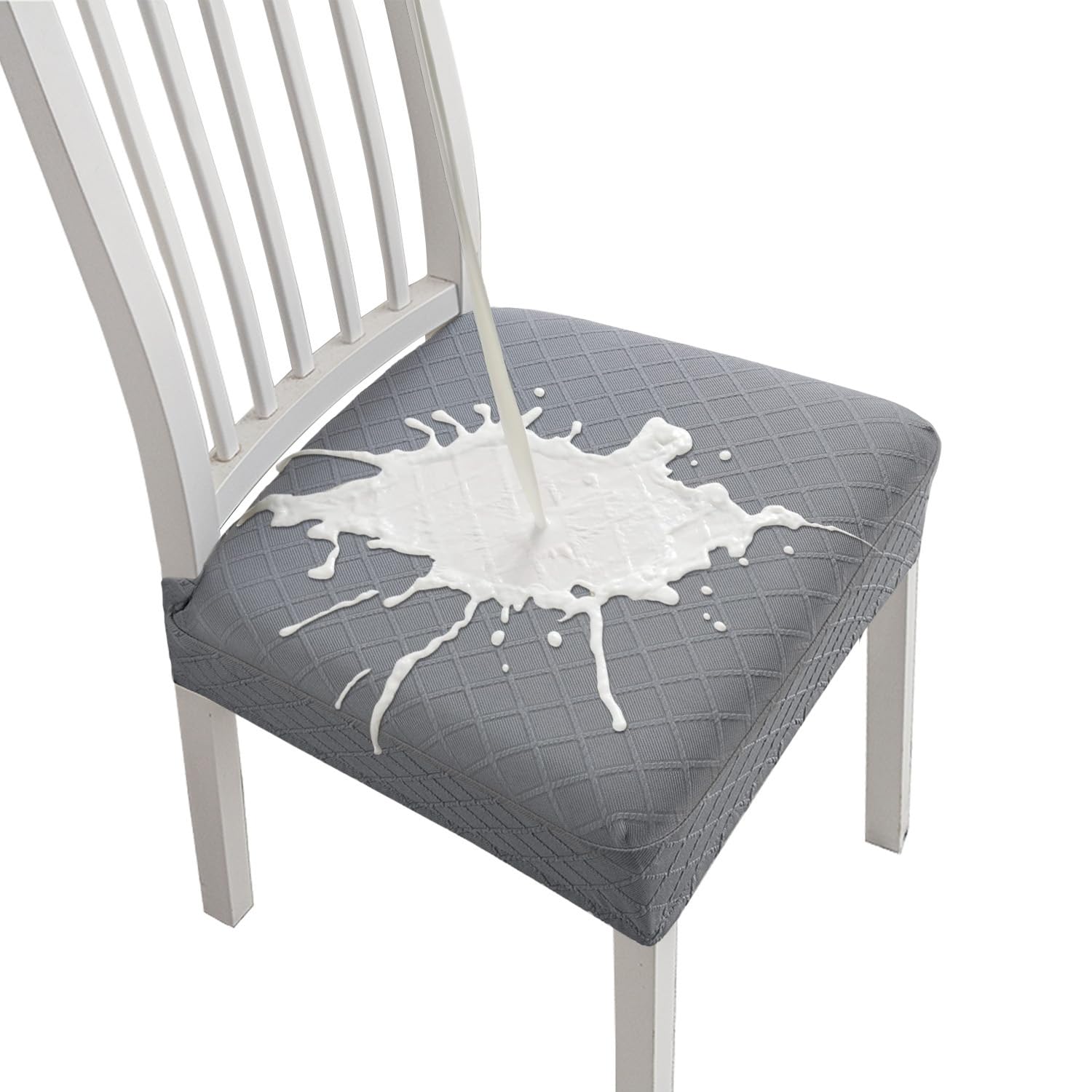 JUNZHE Chair Covers, Waterproof, Washable, Removable, High Stretch Dining Table and Chairs set 6/4/2, Seat Cushion Slipcovers Protector for Kitchen, Dining Room, Party, Hotel(Gray, 6 pieces)