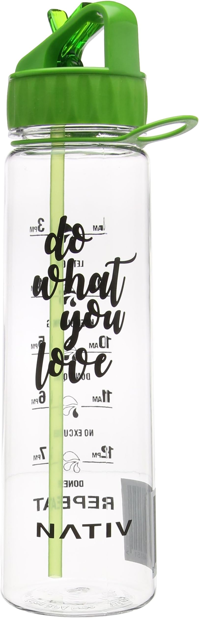 NATIV Green Motivational Water Bottle with Time Markings, BPA Free