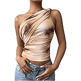 SOLY HUX Women's One Shoulder Crop Tops Y2K Tie Dye Ruched Sleeveless Club Festival Concert Going Out Top