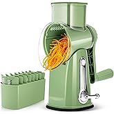 SUSTEAS Rotary Cheese Grater with Handle - Vegetable Shredder with 5 Well-designed Blades & Strong Suction Base,Round Mandoli
