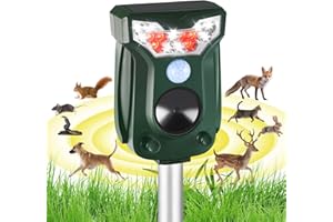 YOOYHHOME Cat Repellent Outdoor Solar Ultrasonic Animal Repeller- Motion Activated Pest Deterrent Device for Cats, Dogs, Raccoons, Deer, Skunks,Rodents, Waterproof Scare Away Raccoon Deterrent Stakes(Green)
