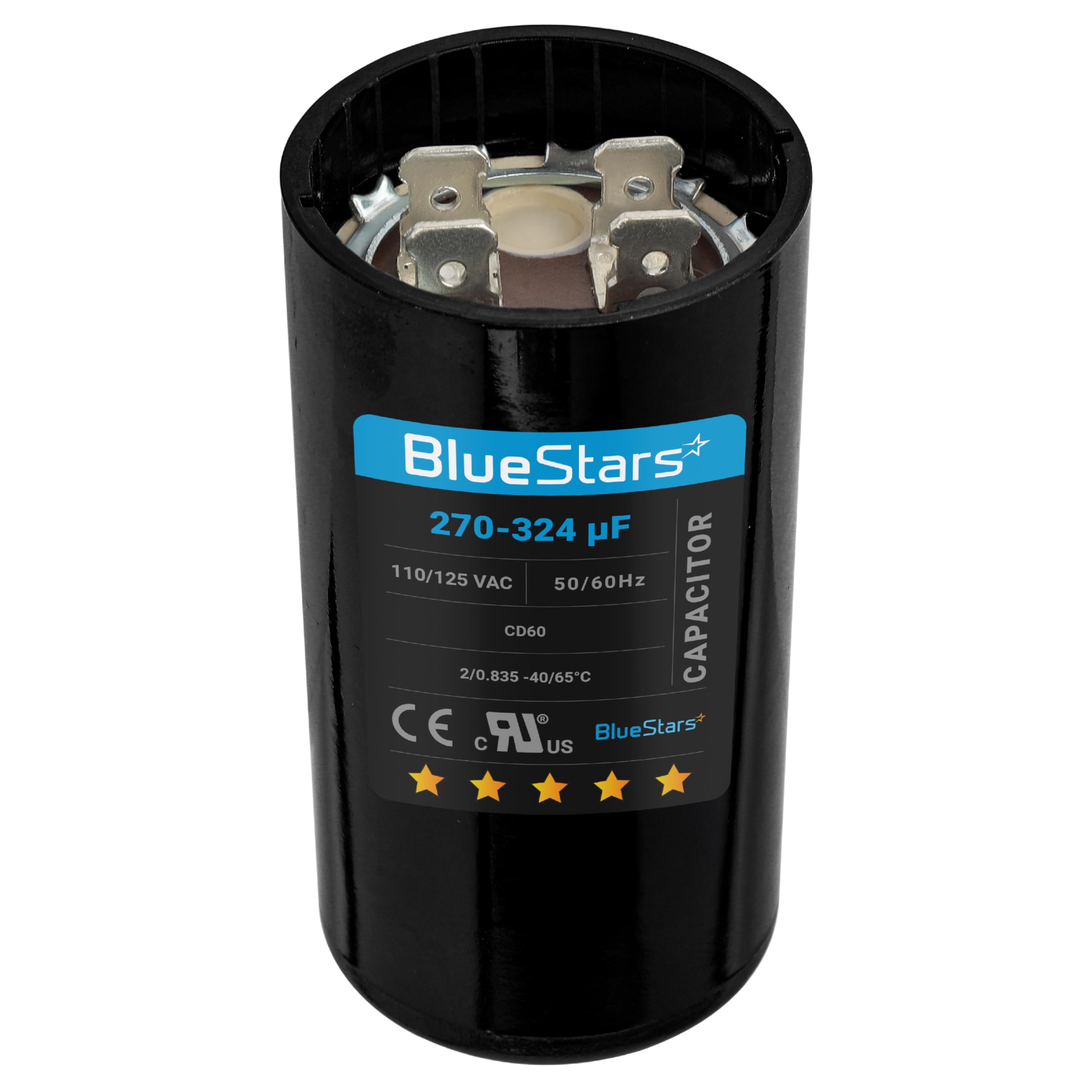 Photo 1 of [UL Certified] BlueStars 270-324 uF MFD 110-125 VAC Round Motor Start Capacitor 50/60 Hz AC Electric Replacement Part for AC Motors Starting or Pool Pump or Well Pump