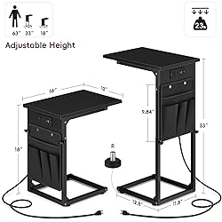 Vagusicc C Shaped End Table with Charging