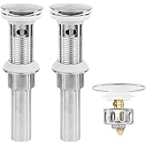 Rackickyer Bathroom Sink Drain,2 Pack Drain Stopper with Overflow,Pop Up Drain Assembly with Detachable Strainer Basket,Built