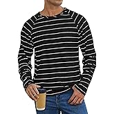 PRETTODAY Men's Striped T Shirts Raglan Long Sleeve Crew Neck Tee Casual Basic Blouse Tops
