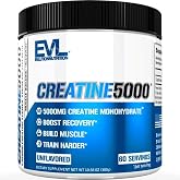 EVL Creatine 5000 - Pure Creatine Monohydrate - 60 Servings - Unflavored | Supports Faster Recovery Lean Muscle Growth &amp; Performance - Pre &amp; Post Workout Powder