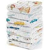 EMSAAG Muslin Baby Washcloths Baby Wipes Newborn Pack of 7-Car Patten, Absorbent Baby Bath and Face Towels for Newborn,100% Cotton,Burp Cloths,Feeding Towels for Babies and Infants,Reusable-10x10