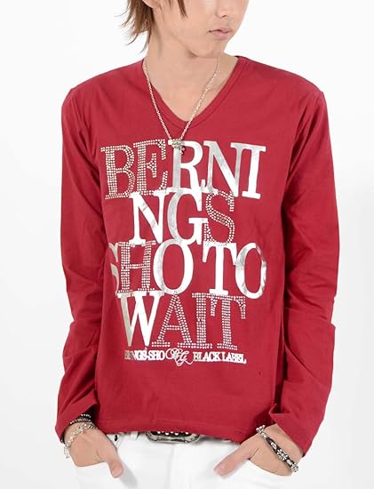 Amazon お兄系 ロンｔ メンズ Bernings Sho ラインストーンブランドロゴプリントvネックロンtee レッドl Tシャツ カットソー 通販