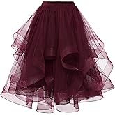 DRESSTELLS Tulle Skirts for Women Midi A Line Elastic High Waist Tiered Layered Puffy Wedding Party Tutu Skirt