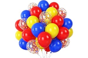 TOGVU Balloons Red Blue Yellow, 12 Inch Primary Color Helium Balloons with Confetti Latex Balloons Carnival Circus Birthday Party Balloons for Kids Boys Baby Shower Wedding Toy Party Decoration Supplies