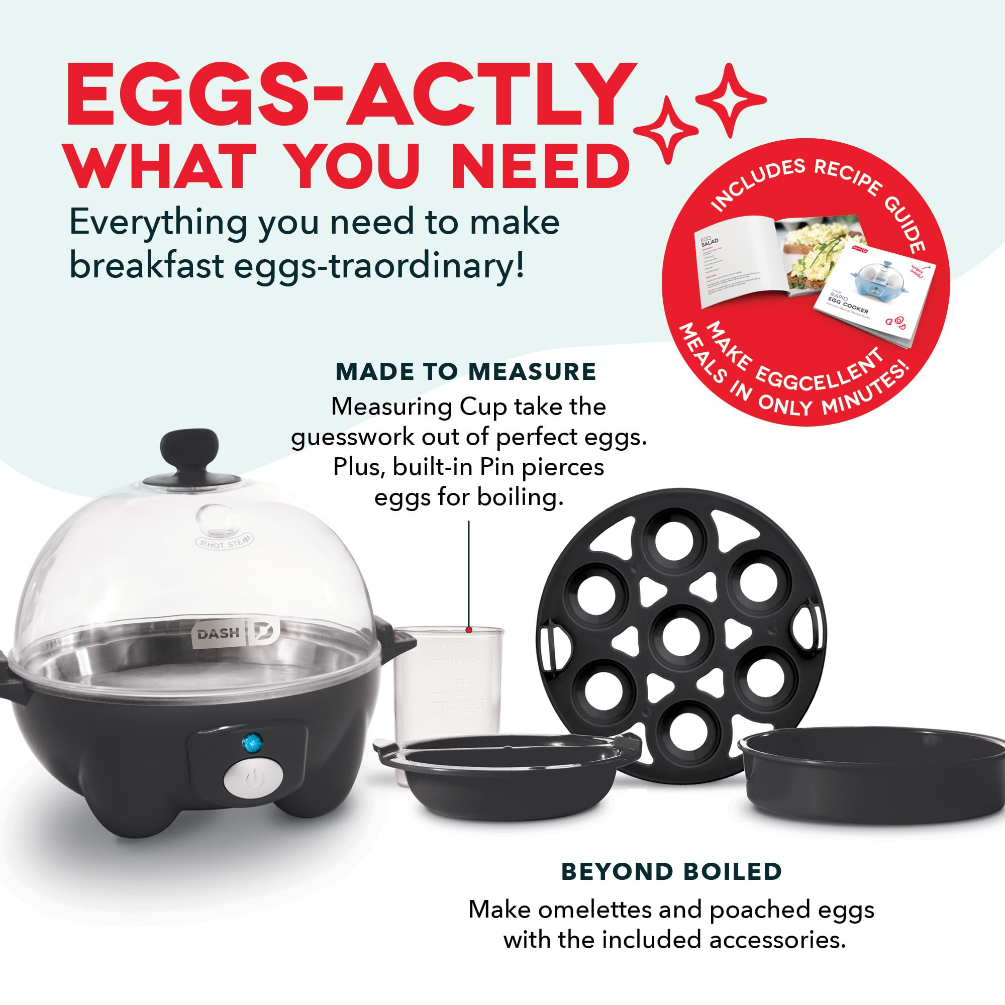 DASH Rapid Egg Cooker: 7 Egg Capacity Electric Egg Cooker for Hard Boiled Eggs, Poached Eggs, Scrambled Eggs, or Omelets with Auto Shut Off Feature - Black'