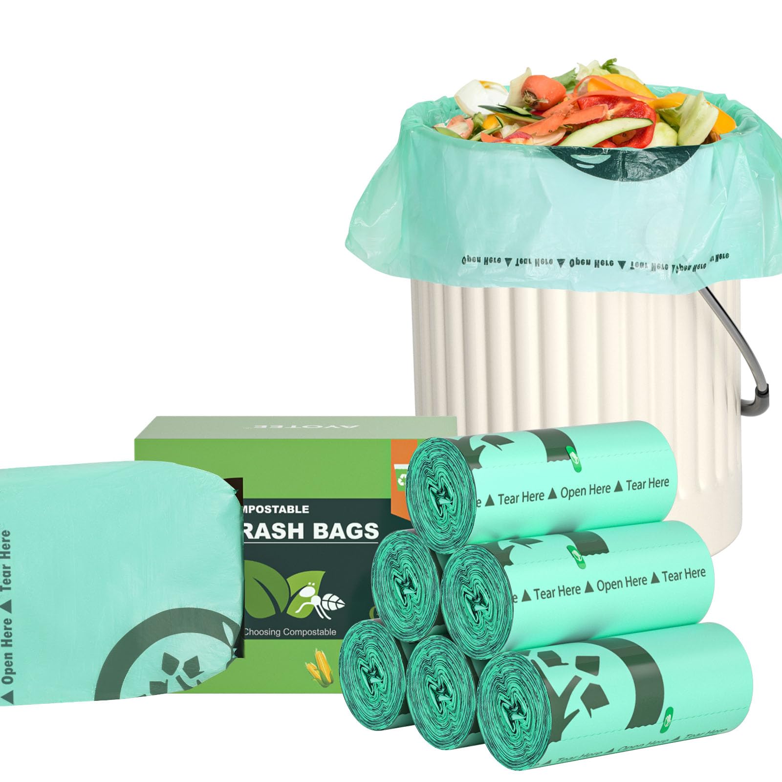 Photo 1 of AYOTEE 150 Count Compostable Trash Bags 1.2 Gallon Small Trash Bags, Small Compost Bags for Countertop Bin, Unscented Biodegradable Trash Bags Small Garbage Bags for Bathroom Home Kitchen Office