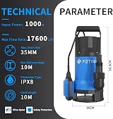 FOTING 1000W Submersible Water Pump with Float Switch 17600 L/H view 2