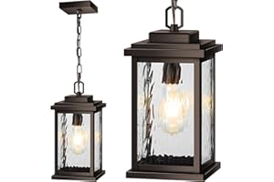 VIANIS Bronze Large Outdoor Pendant Light Fixtures with Water Glass, Anti-Rust Waterproof Hanging Light Fixture with Adjustable Wire, Easy-to-Install Outdoor Hanging Lantern for Porch, Garden, Garage