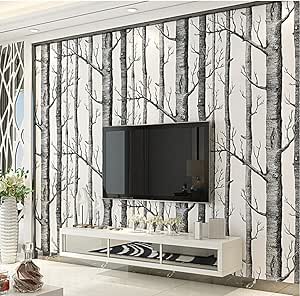 Papel tapiz de árbol de abedul blanco negro para dormitorio Diseño