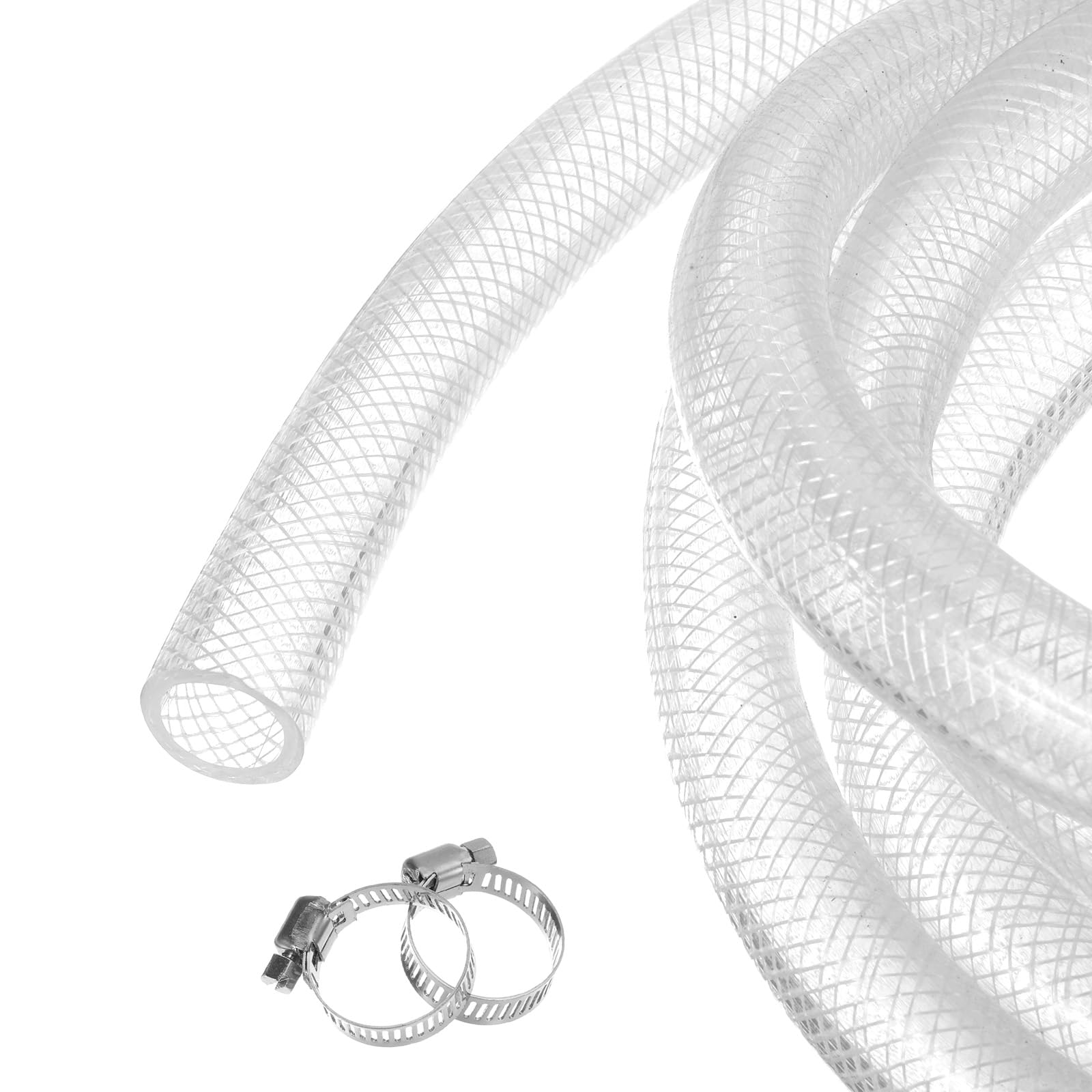 Rebower 5m/16ft 19x25.4mm Braided Clear Plastic PVC Tubing High Pressure Flexible Reinforced Vinyl Tube, [for Garden Irrigation, Water Hose, Fish Tank] - 3/4" x 1"/with 2pcs Clamps