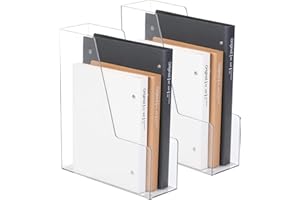 CiWiVOKi Vertical File Holder, PET Desk Organizer, Multi-purpose Plastic Document Storage Bins for Magazines, Binders, Notebooks, Envelopes, 2 Pack