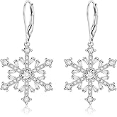 BriLove Snowflake Earrings for Women Winter Party Flower Snowflakes Hook Dangle Drop Pierced/Leverback Earring for Christmas