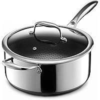 HexClad Hybrid Nonstick 5-Quart Saucepan with Tempered Glass Lid, Stay-Cool Handle, Dishwasher Safe, Induction Ready, Compati