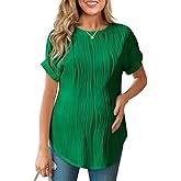 FMEYOA Womens Maternity Shirts Casual Textured Short Sleeve Crew Neck Spring Summer Pregnancy Tops S-XXL