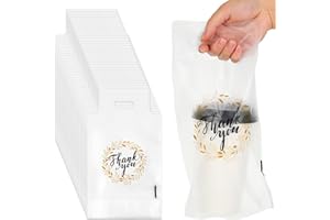 Whaline 1000 Count Thank You Handle Drinking Bags 1 Cup Handle Drink Carriers Plastic Packaging Poly Bags for Delivery Take Out Cup Holder Beverage Coffee Juice Milk Tea Stores, 11 x 6.3 Inch