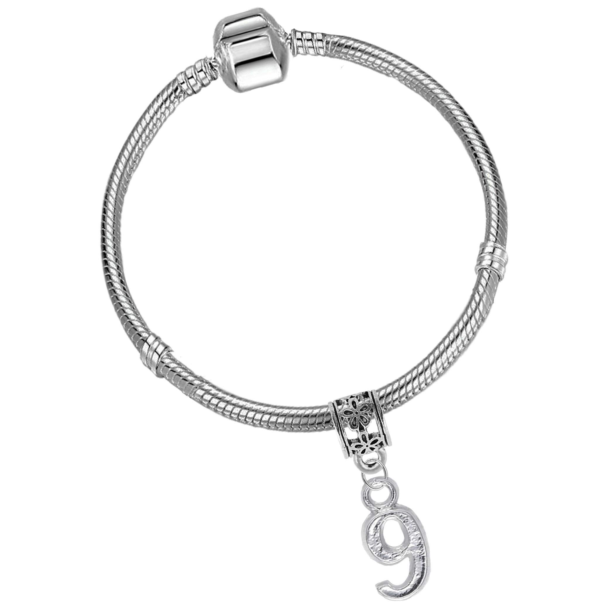 Girls 9th Birthday Silver Plated Starter Charm Bracelet with Gift Box