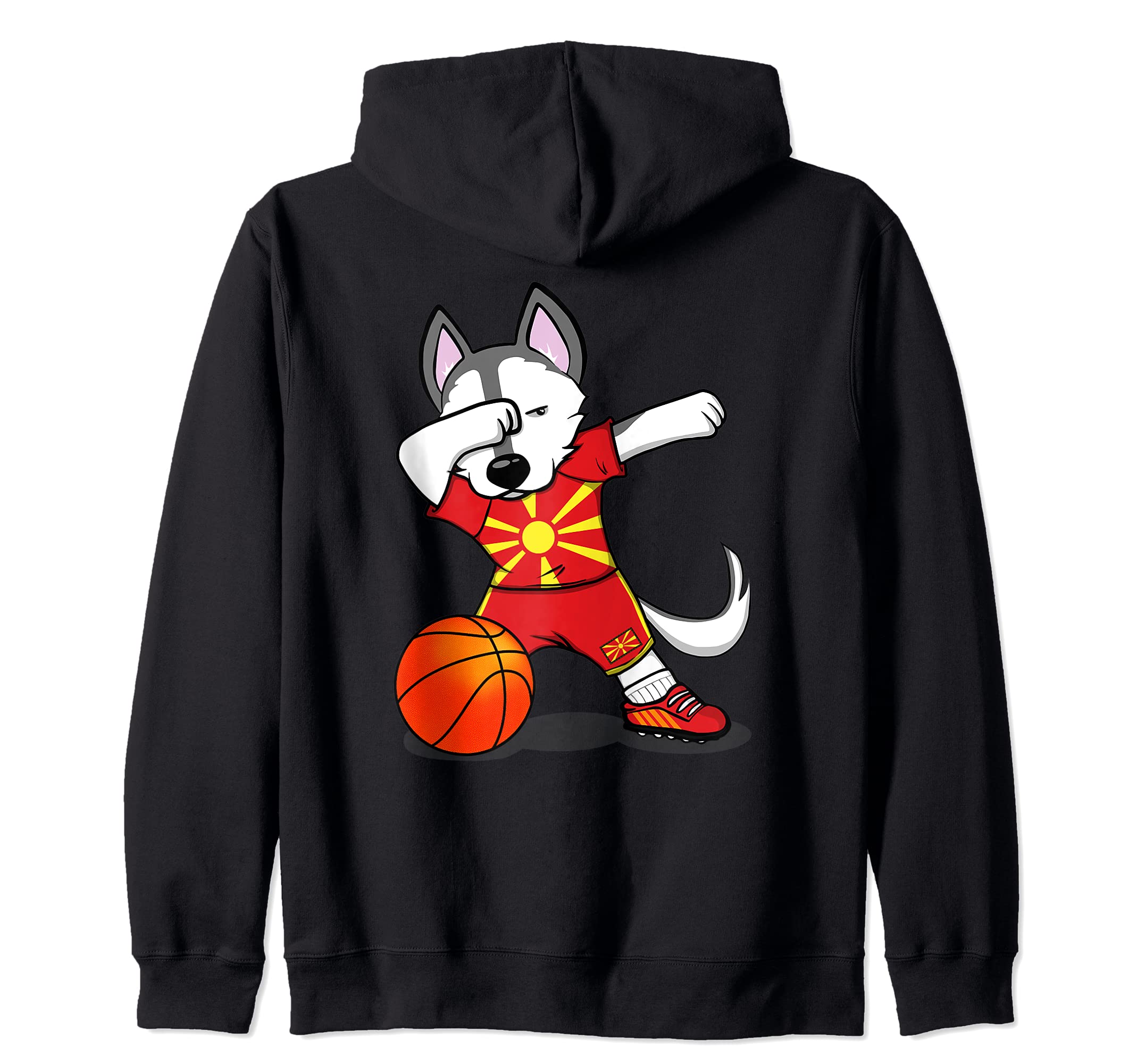 Funny Dabbing Husky Dog Macedonia Basketball Fan Jersey Flag Zip Hoodie