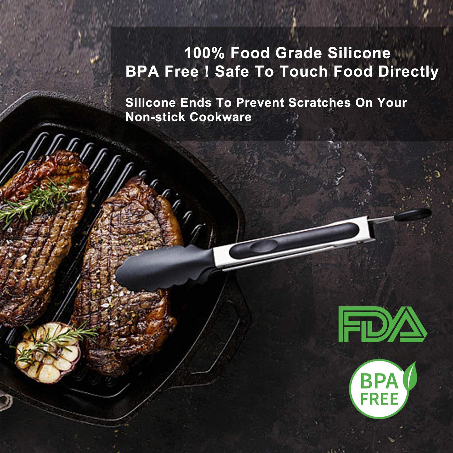 Silicone Food Tongs, Stainless Steel BBQ/Kitchen Tongs with Silicone Tips, Pack of 3-7,9,12 Inch