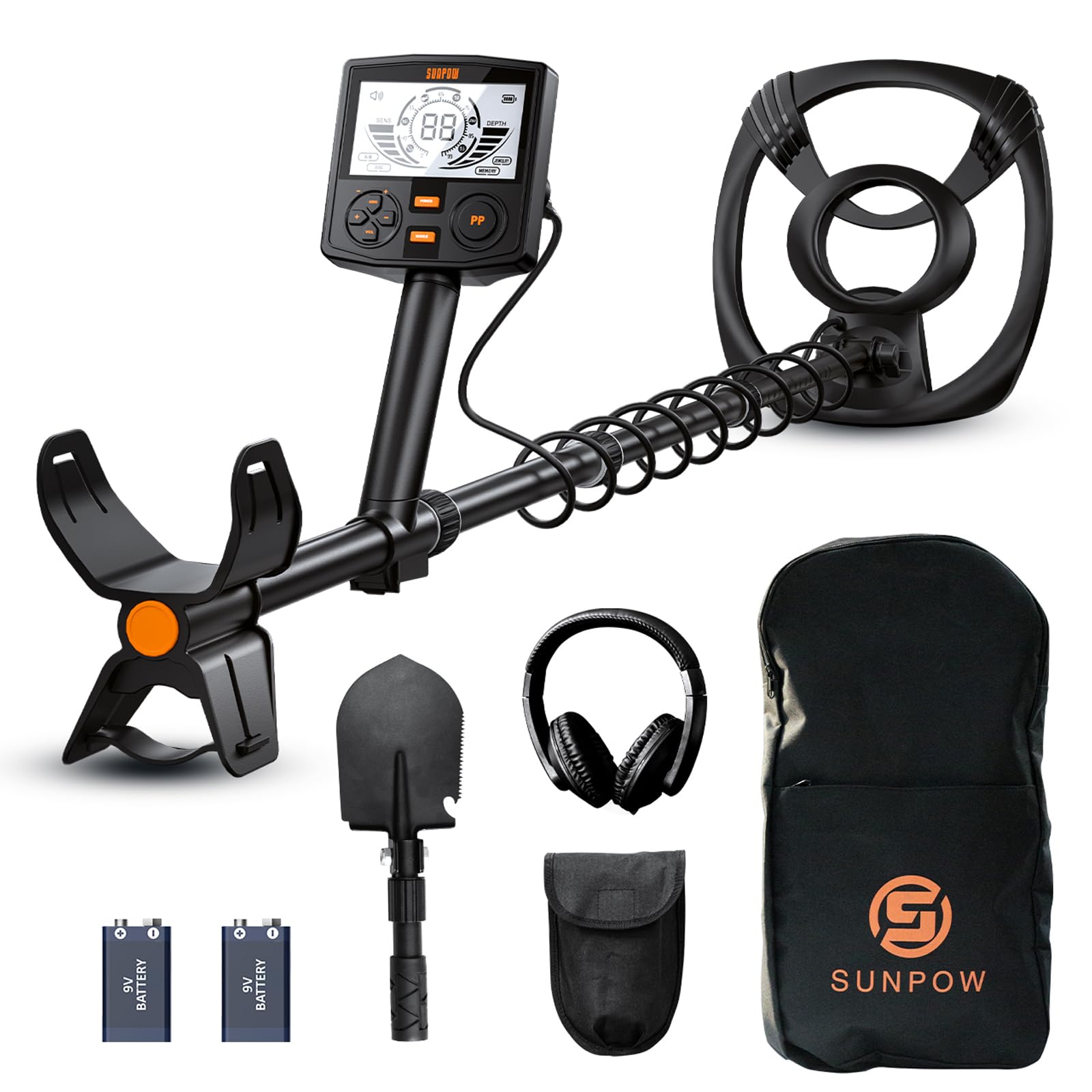 Photo 1 of SUNPOW Metal Detector for Adults Professional - High Accuracy with 12" Waterproof Coil, 2x Backlit LCD Display, Advanced DSP Chip, 5 Modes, Adjustable Length (19"-59"), Sturdy Spiral Structure -OTMD14