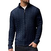 Les umes Men's Cardigan Sweaters Full Zip Stand Collar Cable Knitted Sweater Cotton Long Sleeve Zipper Cardigans