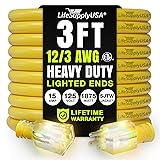 3ft Outdoor/Indoor Extension Cord 12/3 Gauge Extra