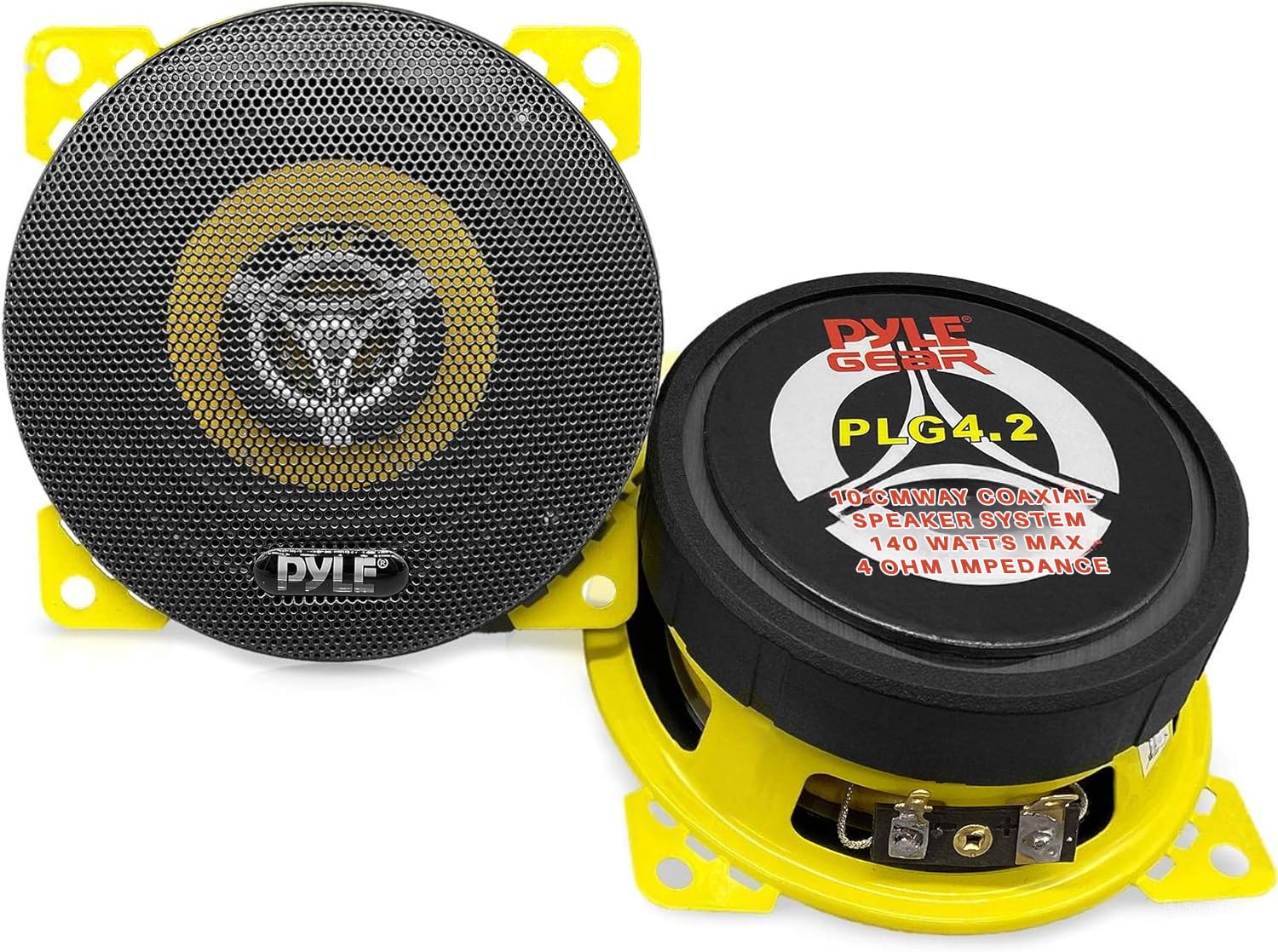 Pyle 10cm Car Door Speakers 140W – 2-Way Coaxial Stereo Audio, 4 Ohm Full Range Sound, Compact Mount Design, Easy Install, Replacement Speaker Set – 2 Pieces