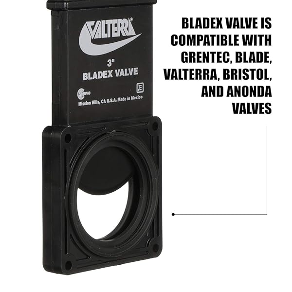 VALTERRA-T1003VPM BLADEX 3-INCH WASTE VALVE BODY WITH METAL HANDLE, MESS-FREE WASTE VALVE FOR RV’S, CAMPERS, TRAILERS, BLACK