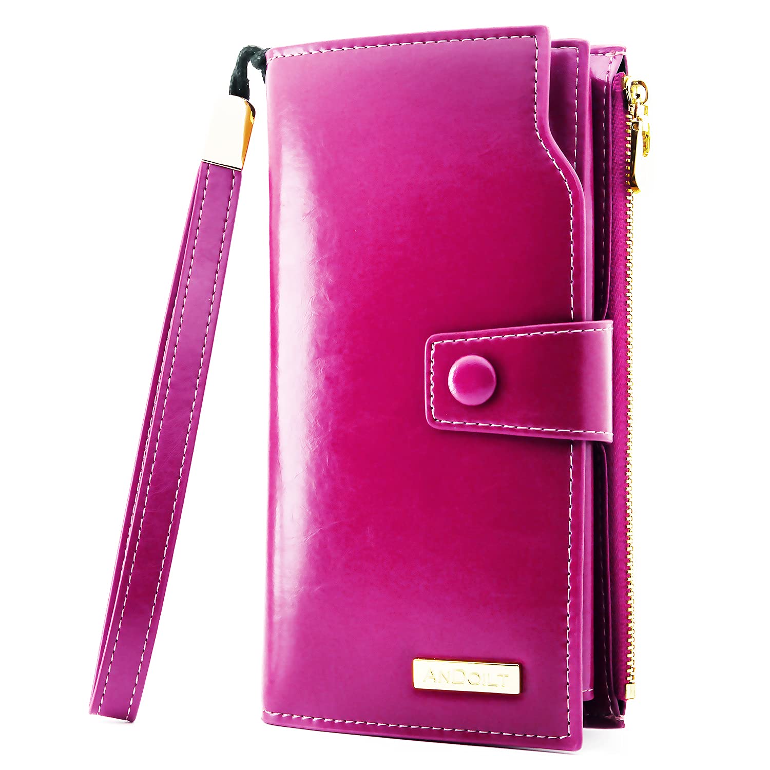 ANDOILT Ladies Purse Wallets for Women RFID Blocking Large Capacity Luxury Wax Genuine Leather Clutch Wallet Card Holder Rose Red